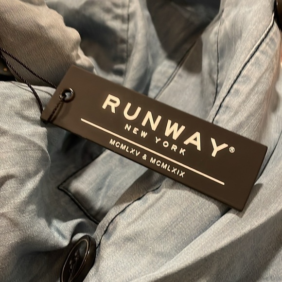 Runway NY 100% cotton chambray open mid trench jacket 4 buttons J box - Picture 4 of 4